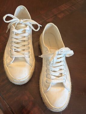 Madden Girl White Canvas Espadrille-Trim Lace-Up Sneakers